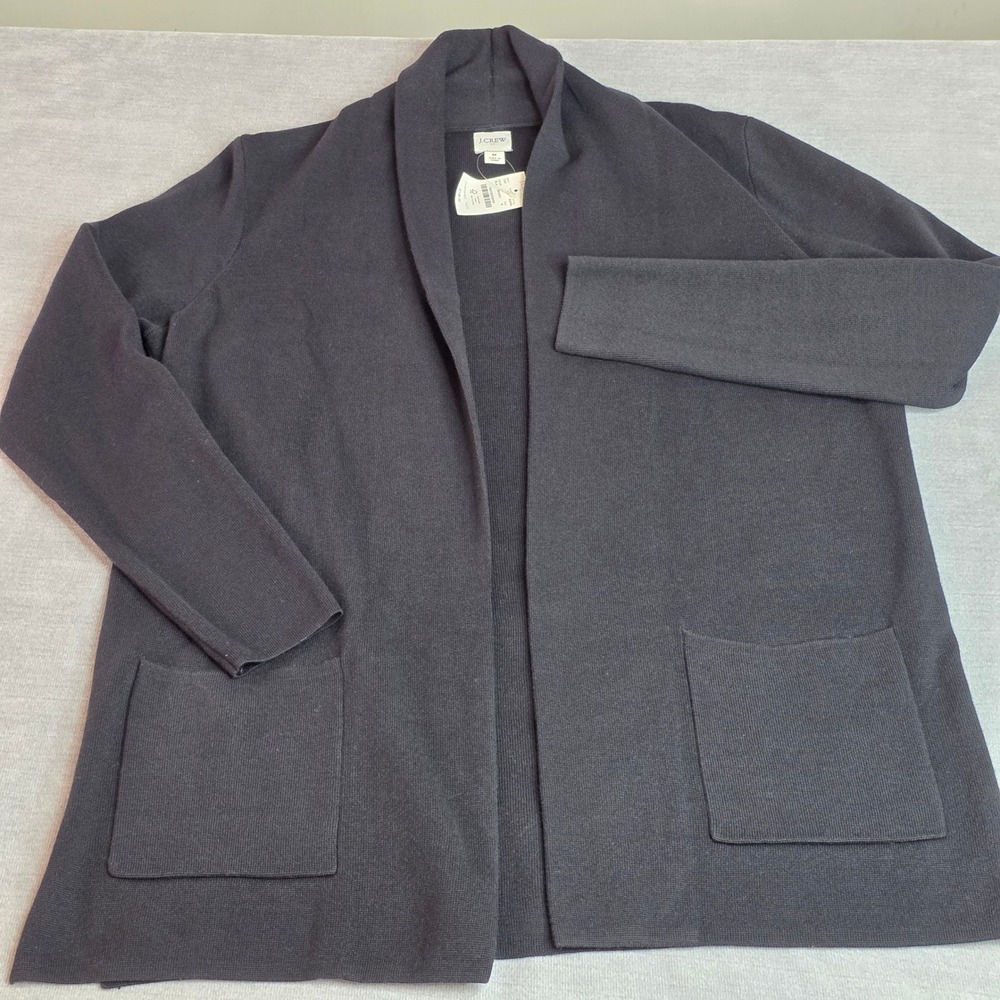 J.Crew Chelsea Sweater Blazer Open Front Cardigan Black New M Re-Imagined Cotton